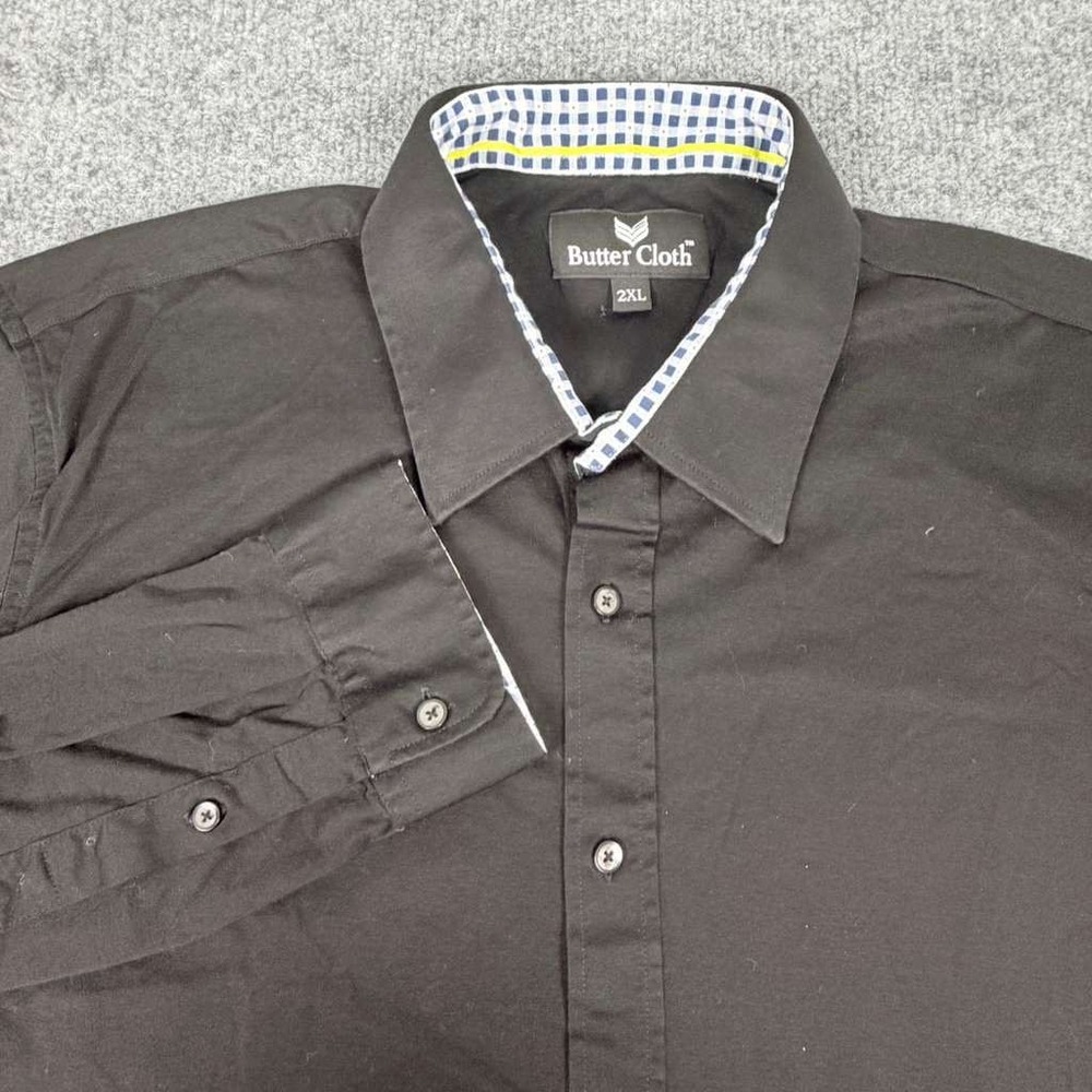 Butter Cloth‎ Mens Button Down Shirt 2XL Long Sleeve Contrast Trim Black EUC